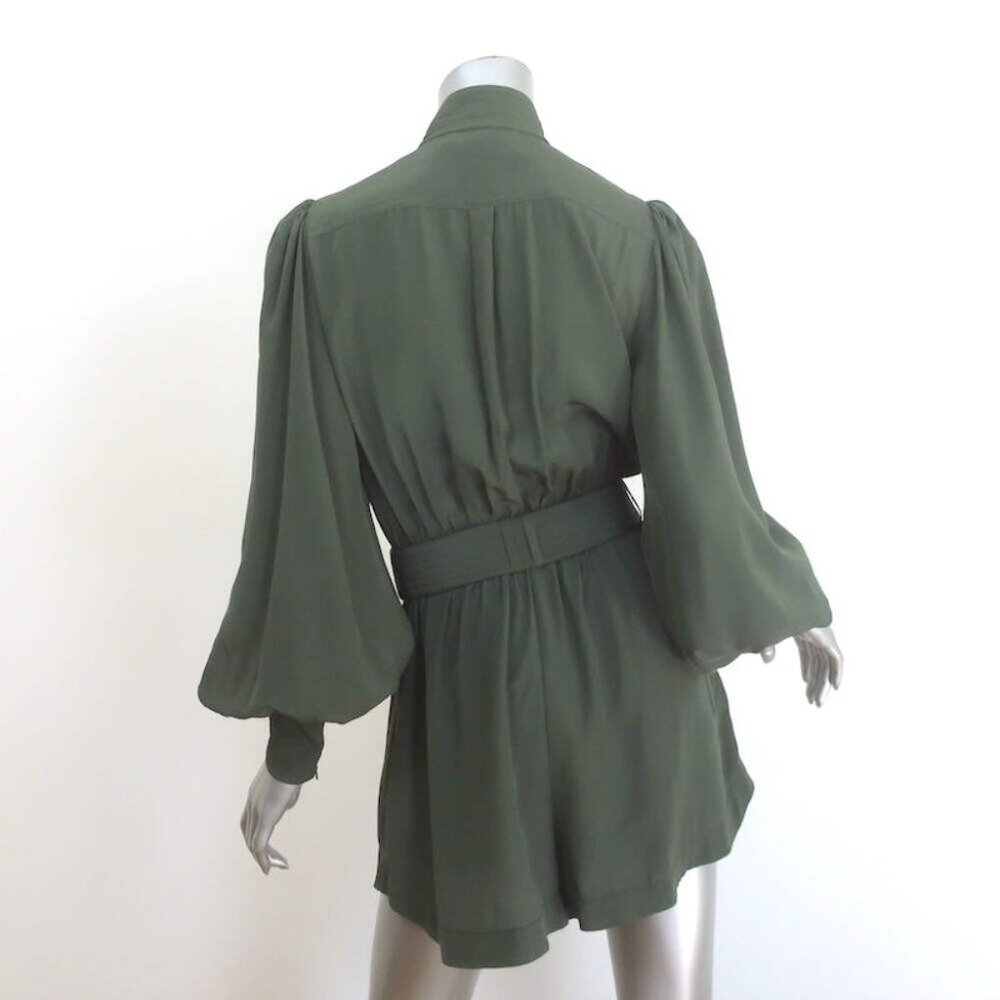 Zimmermann Espionage Utility Belted Romper Army Green Silk Crepe de Chine Size 1 - Picture 6 of 8